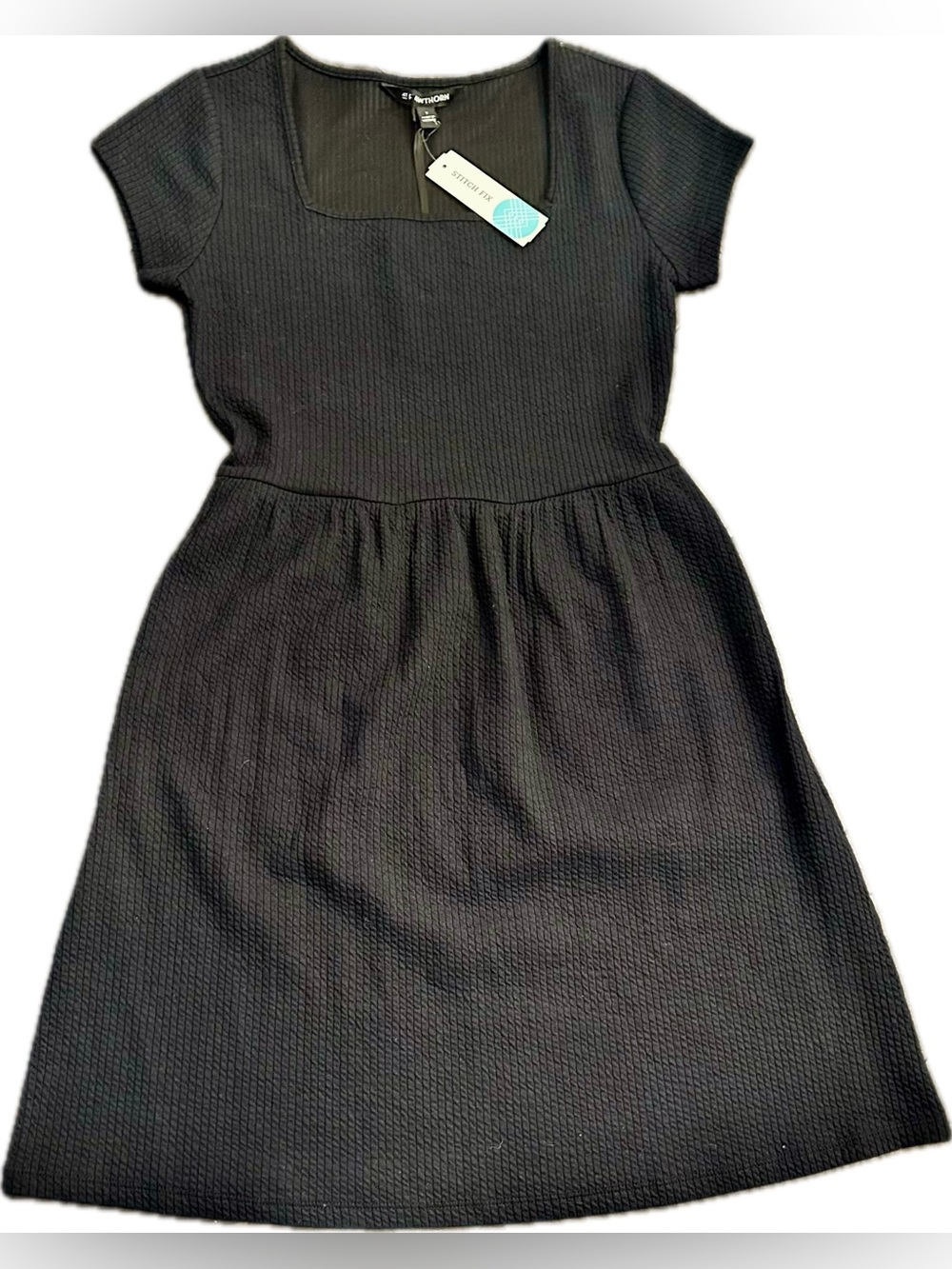 41 Hawthorn Black Square-Neck Textured Cap-Sleeve Dress